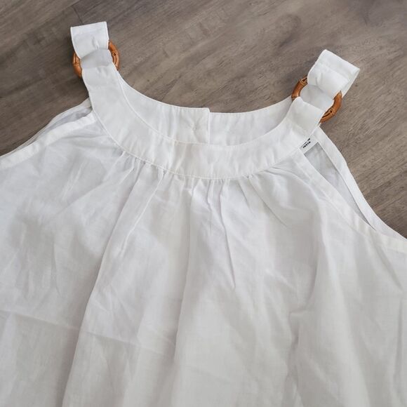 Janie And Jack Girls Sz 6 White Cotton Dress Tropical Leaf Pattern NWOT - Picture 3 of 4
